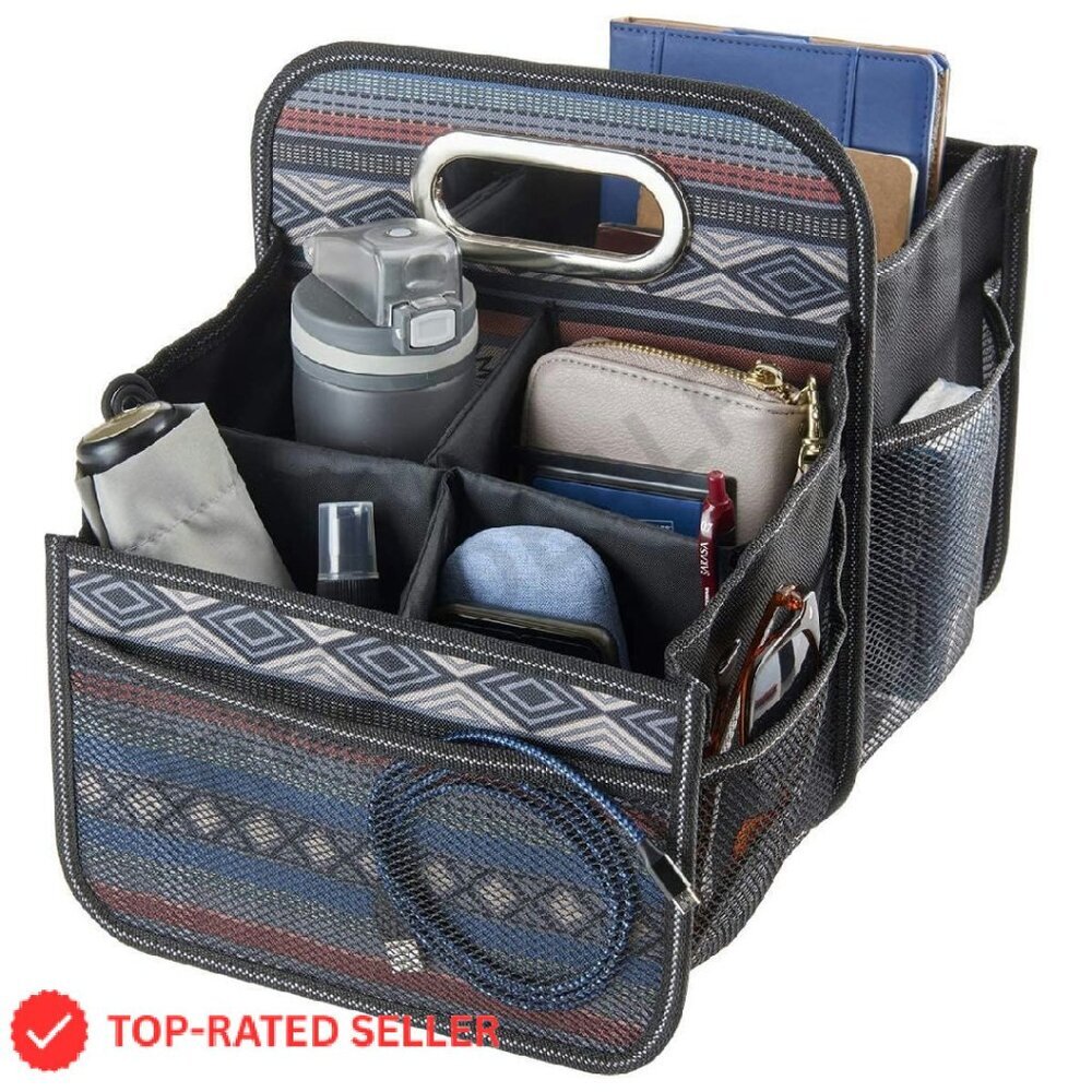 Car Seat Organizer Portable Caddy With Cup Holder Dividers Mesh Pockets